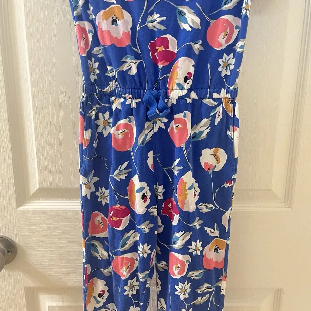 Tea Collection What's the Scoop Blue Floral Jumpsuit Girl's Size 7